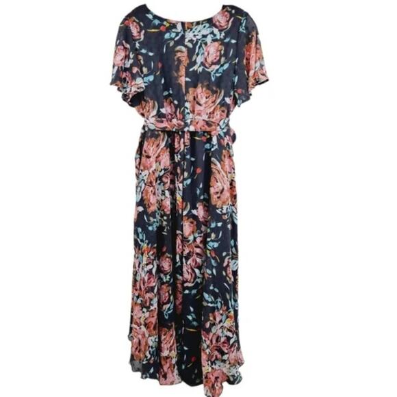 TORRID supplice  FAUX WRAP midi DRESS SWISS DOT FLORAL DARK GREY‎ plus size 4 - Picture 8 of 15